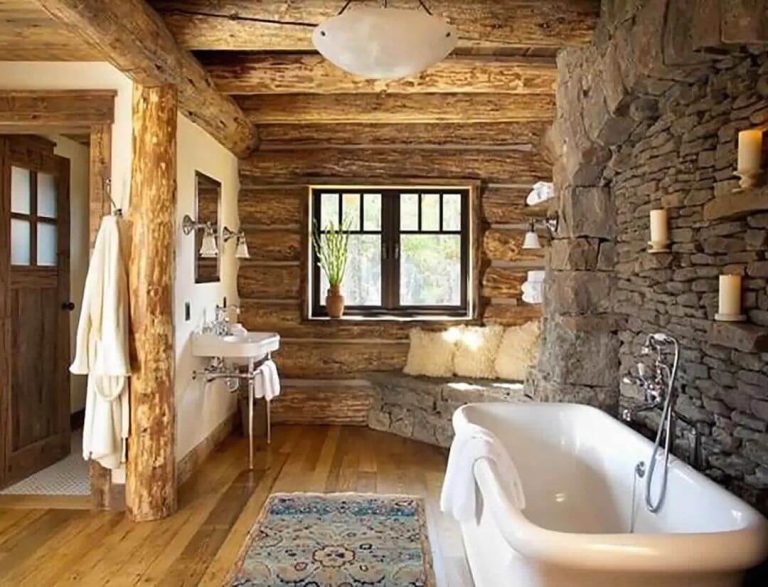 Stone and Wood Harmony in Small Bathroom