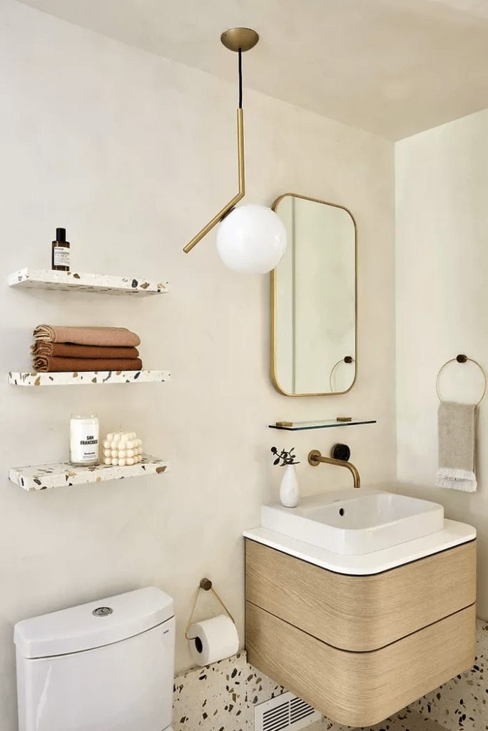 Terrazzo Bathroom Shelf with Fun Material Choices