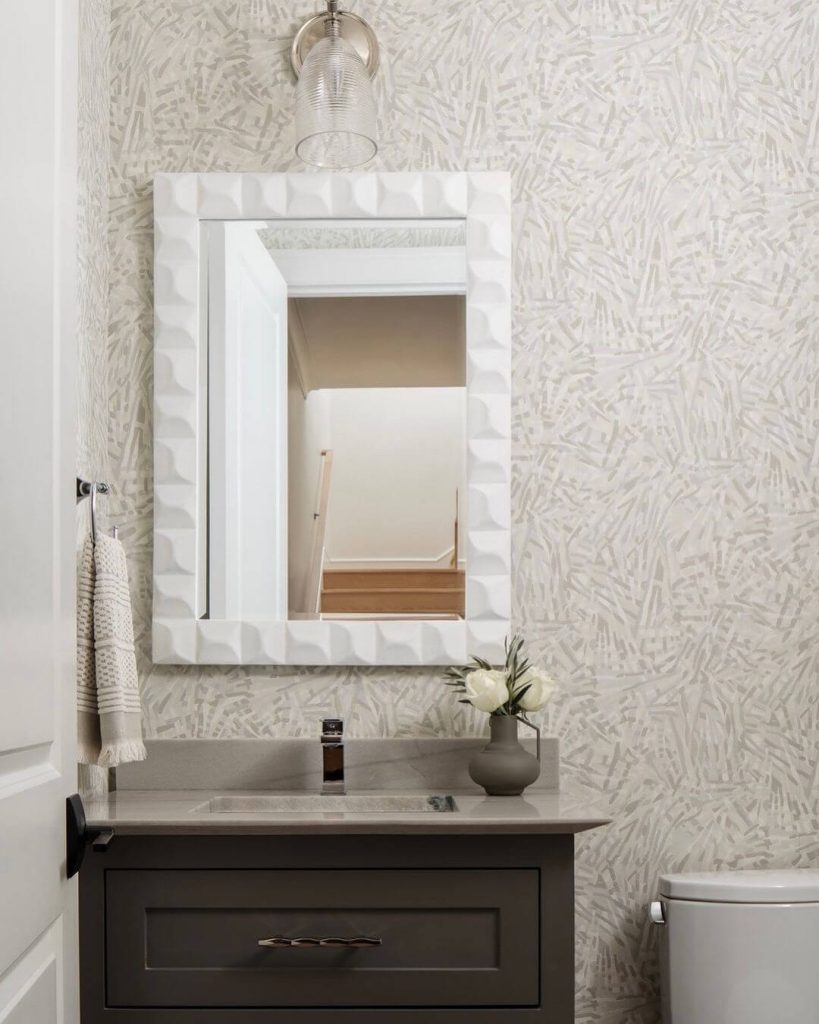 Textured Mirror and Taupe Vanity