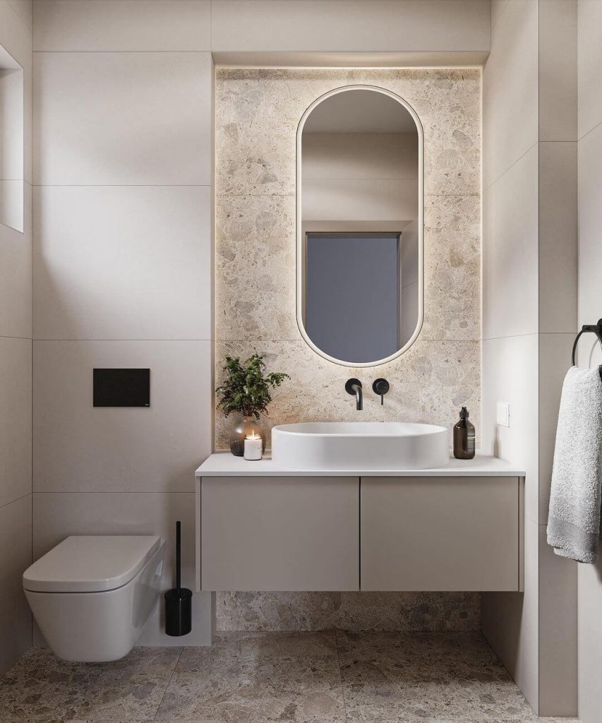 Textured Stone Accent Wall Bathroom