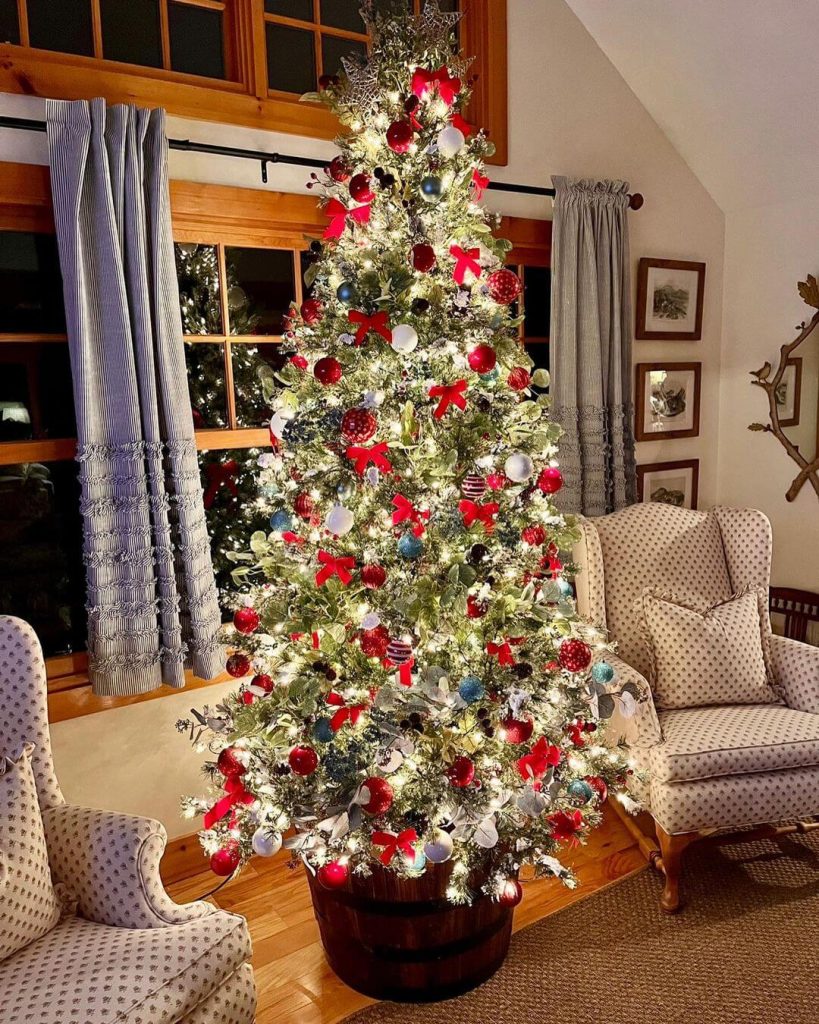 Traditional Red, White, and Silver Christmas Tree