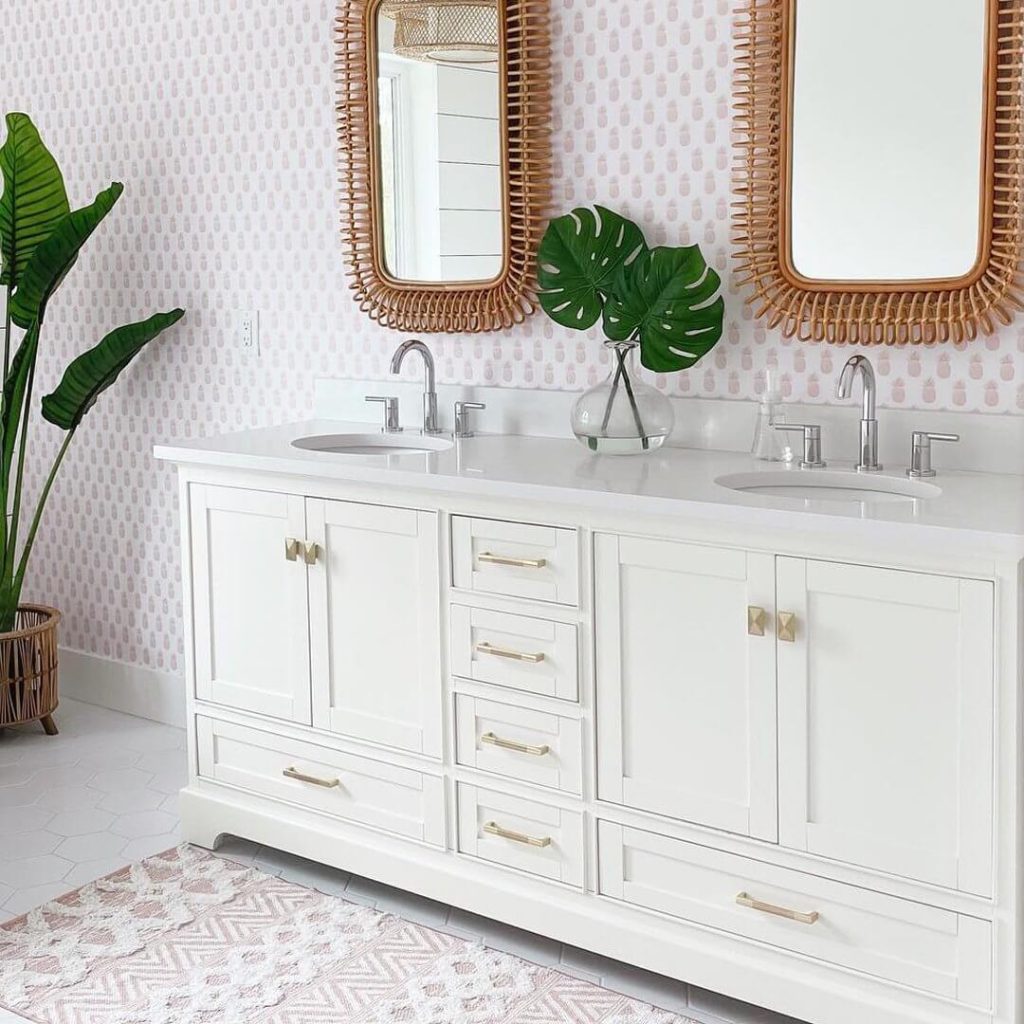 Tropical Coastal Bathroom with Rattan Accents