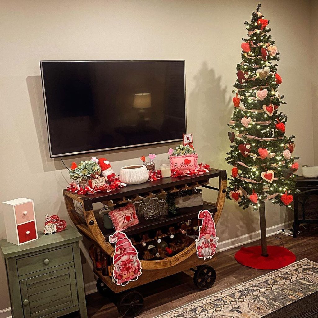 Valentine’s Day-inspired Christmas Tree and TV Stand Decor