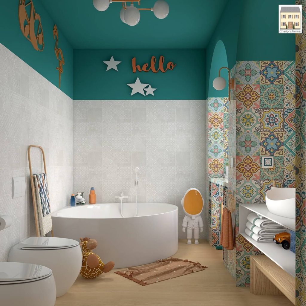 Whimsical Kids Bathroom with Bold Patterns