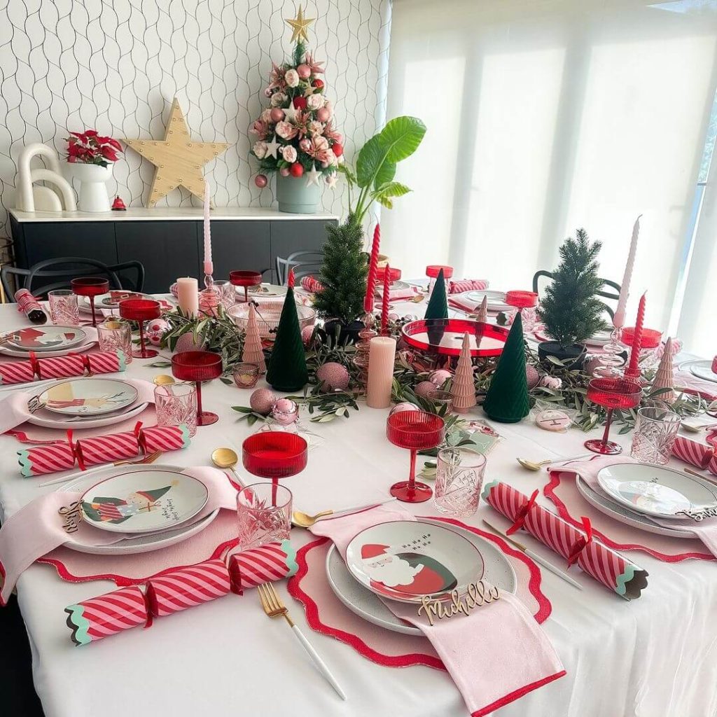 Whimsical Pink and Red Christmas Table