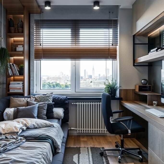 12. Dual-Purpose Design: Work and Sleep Zone