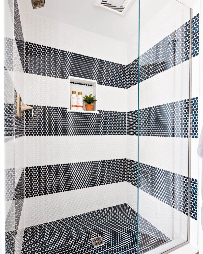 13. Bold Stripes and Penny Tiles Make Waves