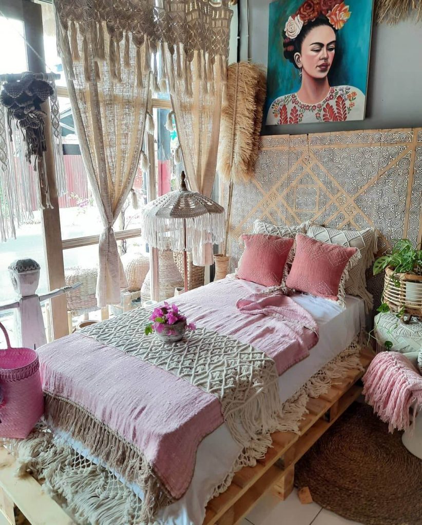 Boho Bedroom with Soft Pink Accents