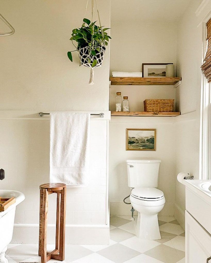 Boho-Inspired Bathroom with Natural Wood Elements