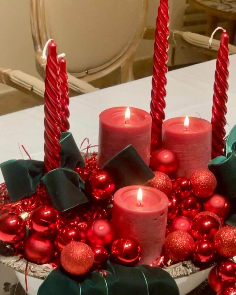 Bold Red Candle and Ornament Centerpiece