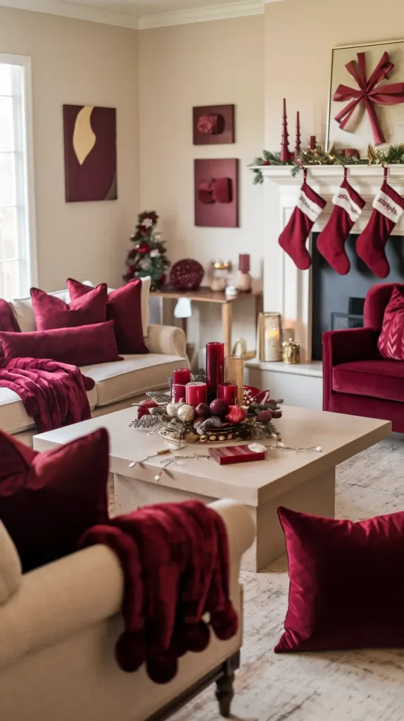 Burgundy Christmas Decor Living Room Magic