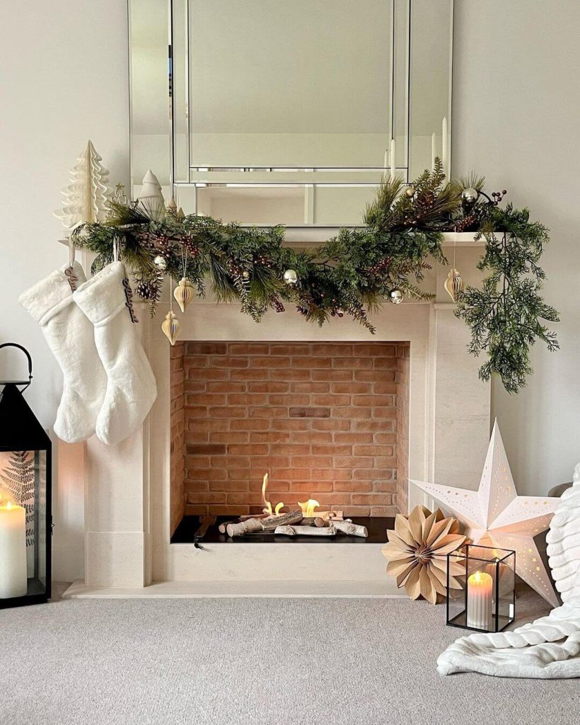 Classic White Stockings and Green Garland