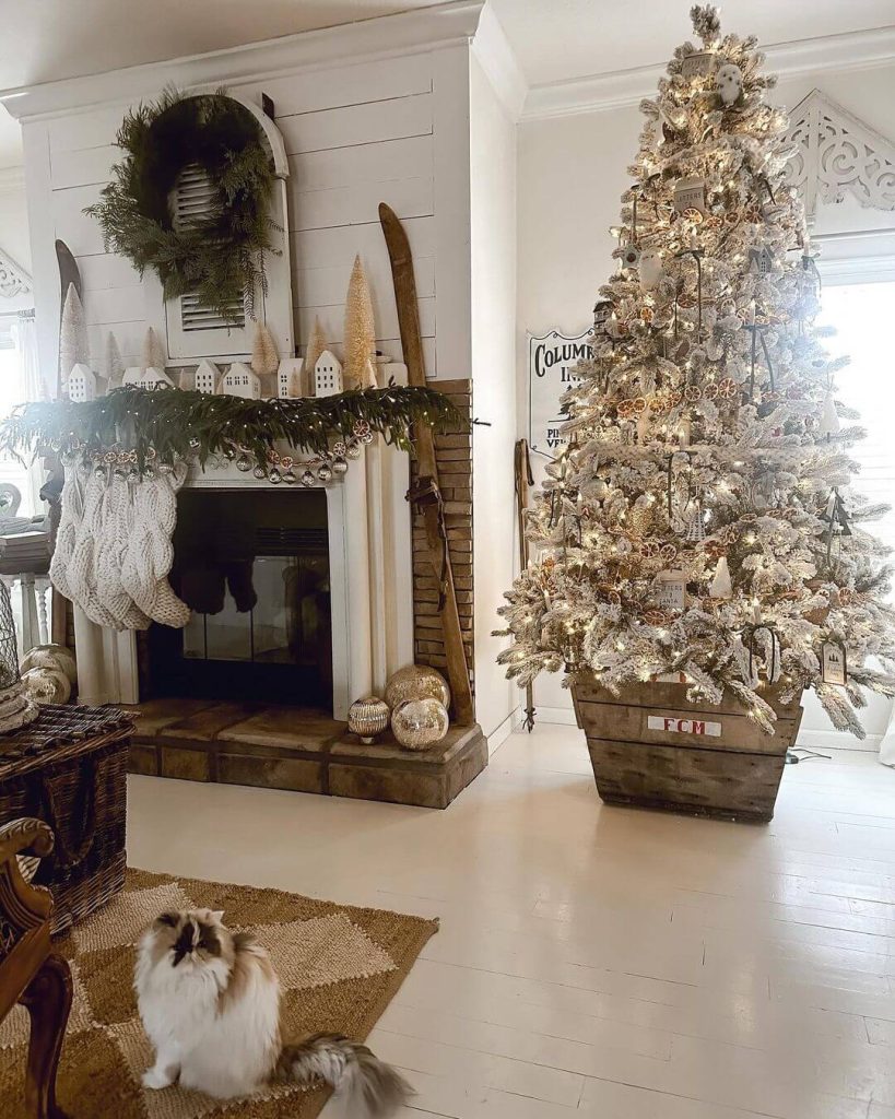 Cozy Cottage Christmas Living Room with Fireplace