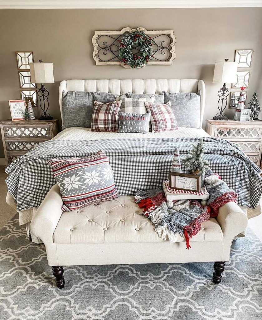 Cozy Plaid Christmas Bedroom Decor