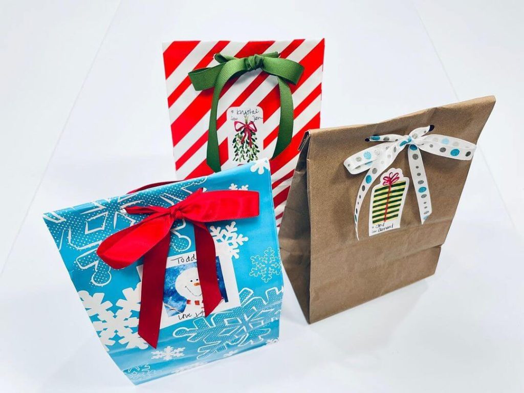 DIY Brown Paper Bag Wrapping with Holiday Stickers