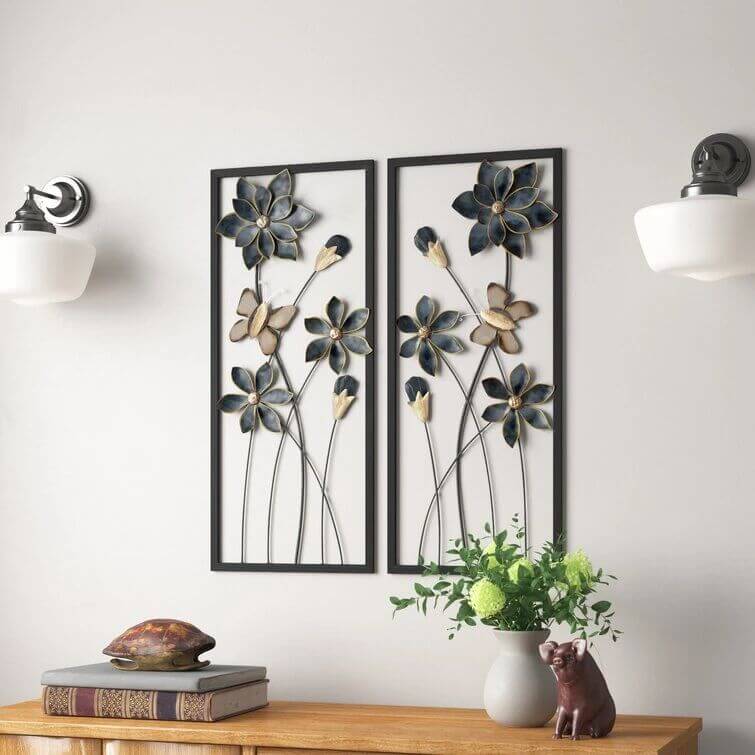 Elegant Floral Metal Wall Art for Hallways or Bedrooms