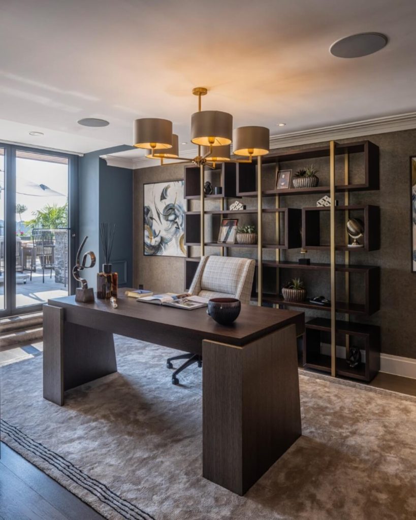 Elegant Home Office with Statement Lighting