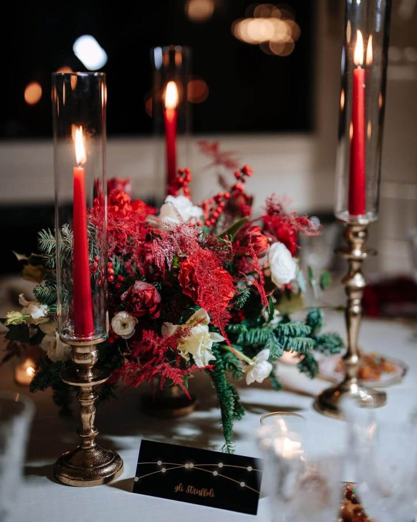 Elegant Red and Gold Candle Centerpiece