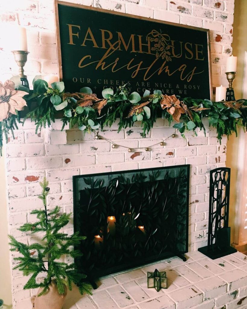 Farmhouse Christmas Mantle with Greenery