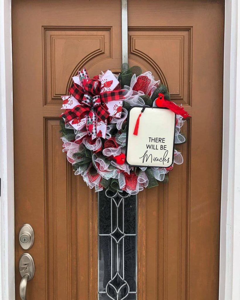 Festive Buffalo Check Wreath with Inspirational Sign