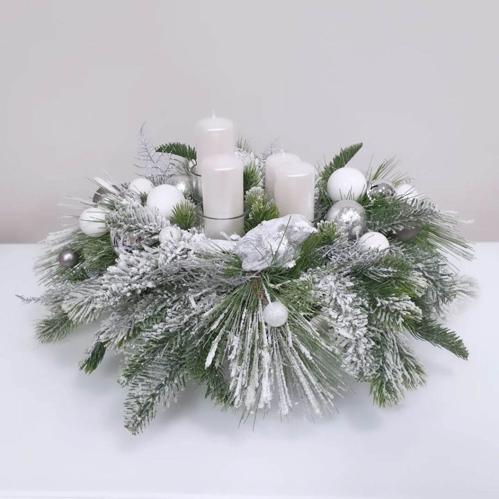 Frosted Evergreen Candle Centerpiece