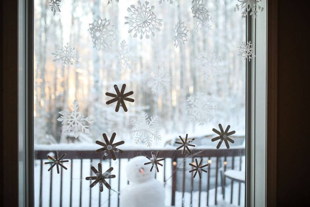 Frosty Snowflake Window Decor with Outdoor View