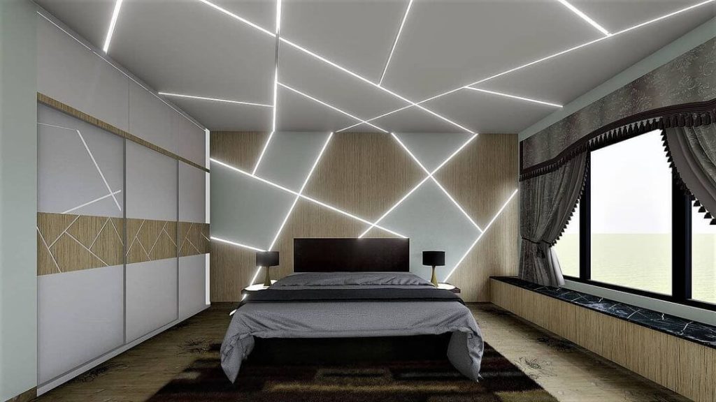 Geometric Ceiling with LED Strip Lights