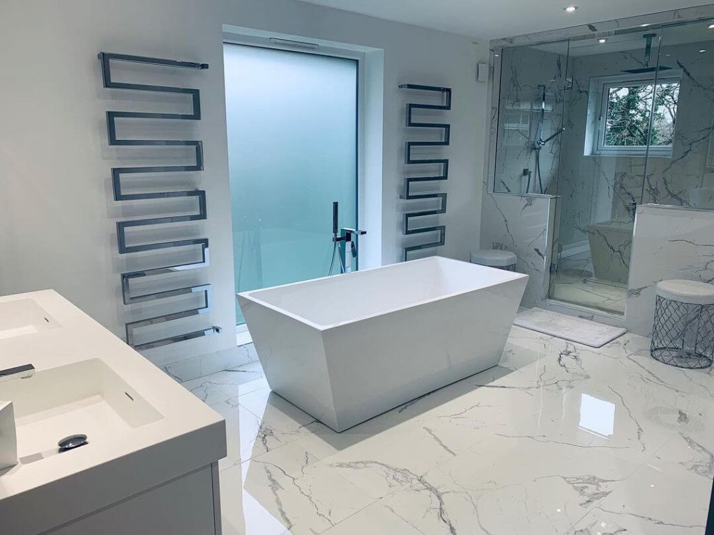 Grey and White Bathroom with Luxurious Tiles