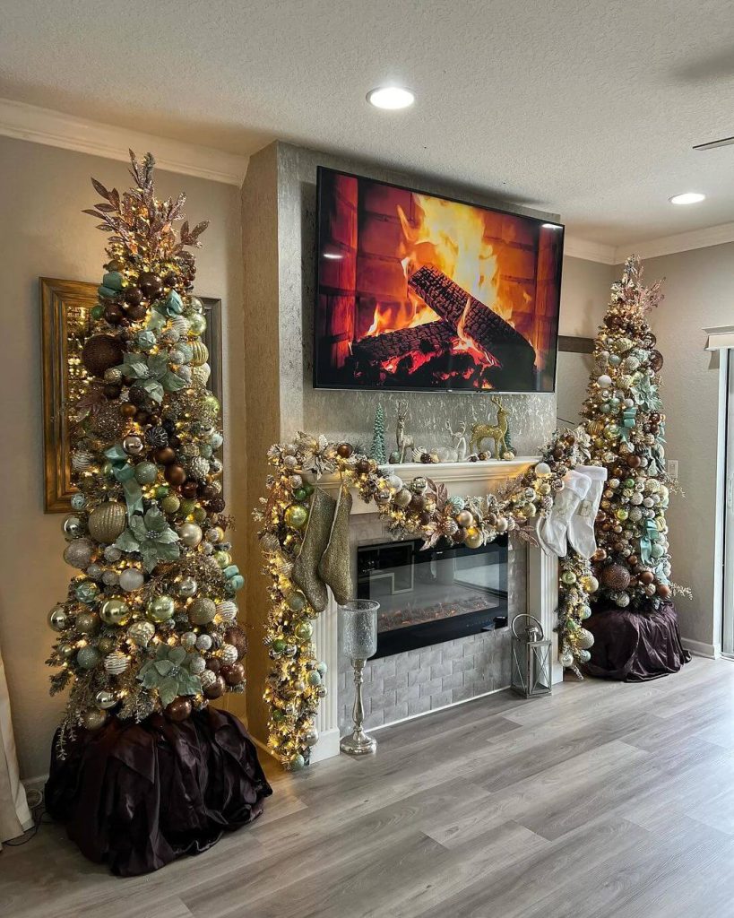 Luxurious Christmas Fireplace with Twin Trees