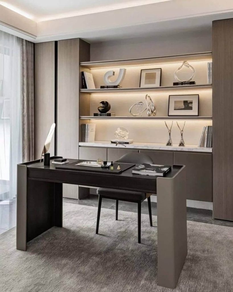 Luxurious Home Office with Built-in Shelves