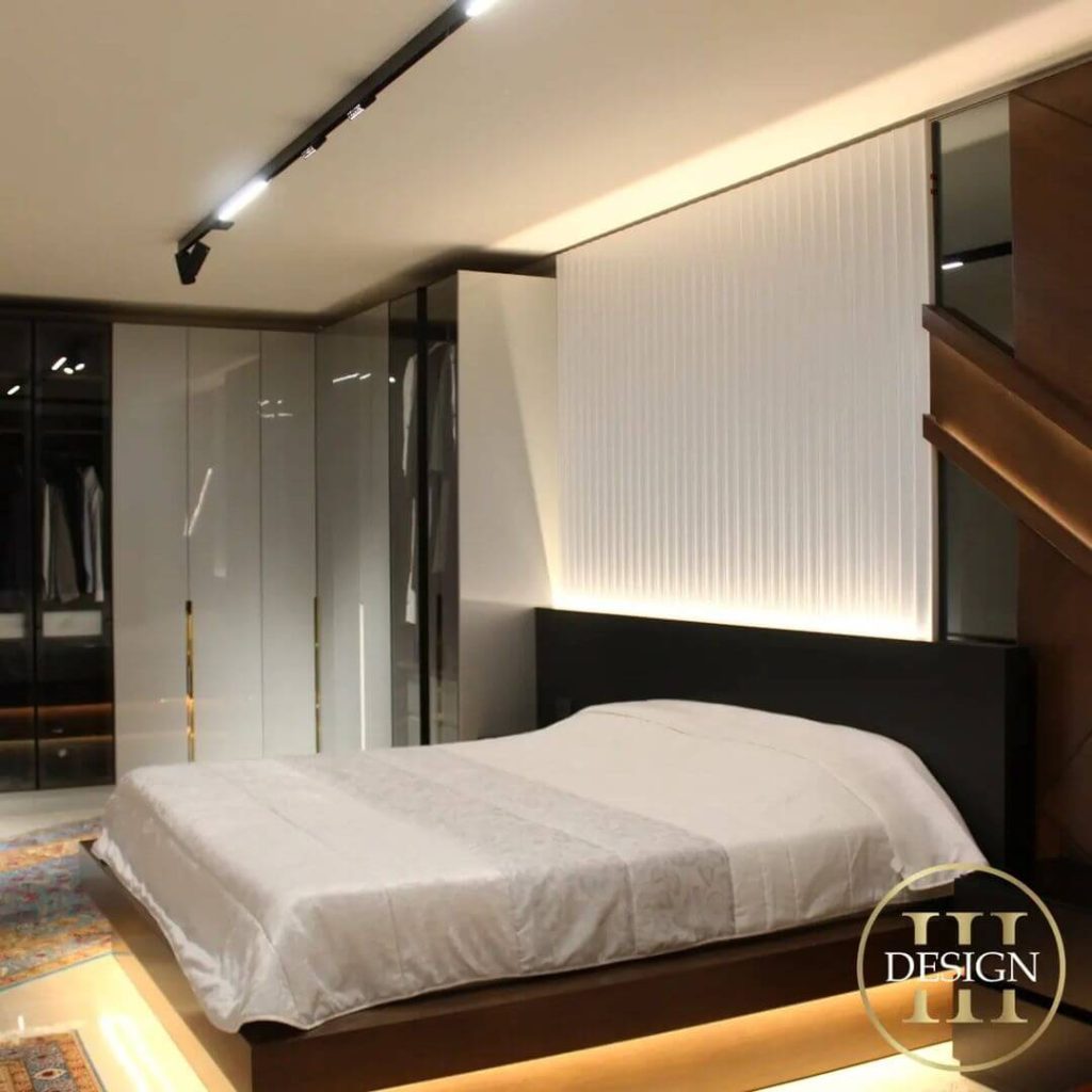 Minimalist Bedroom with Soft Backlit Wall Panel