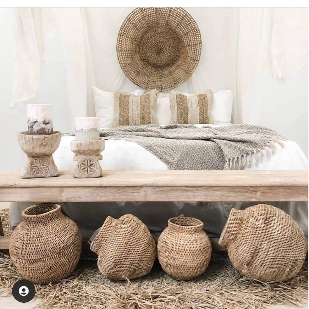 Minimalist Boho Bedroom with Woven Baskets