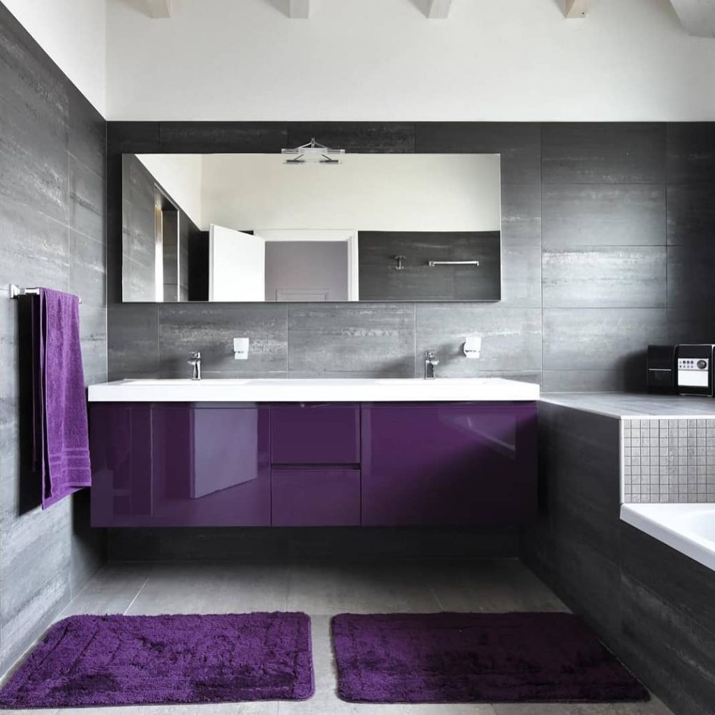 Minimalistic Bathroom with Dark Purple Vanity