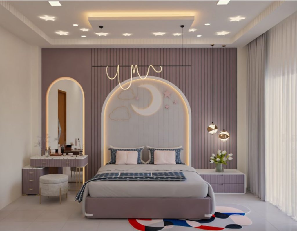 Modern Ceiling with LED Strips and Fan