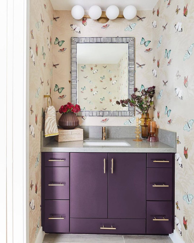 Modern Purple Vanity in a Playful Decor Setting