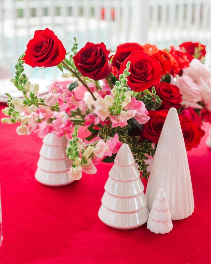 Modern White Trees and Red Floral Centerpiece