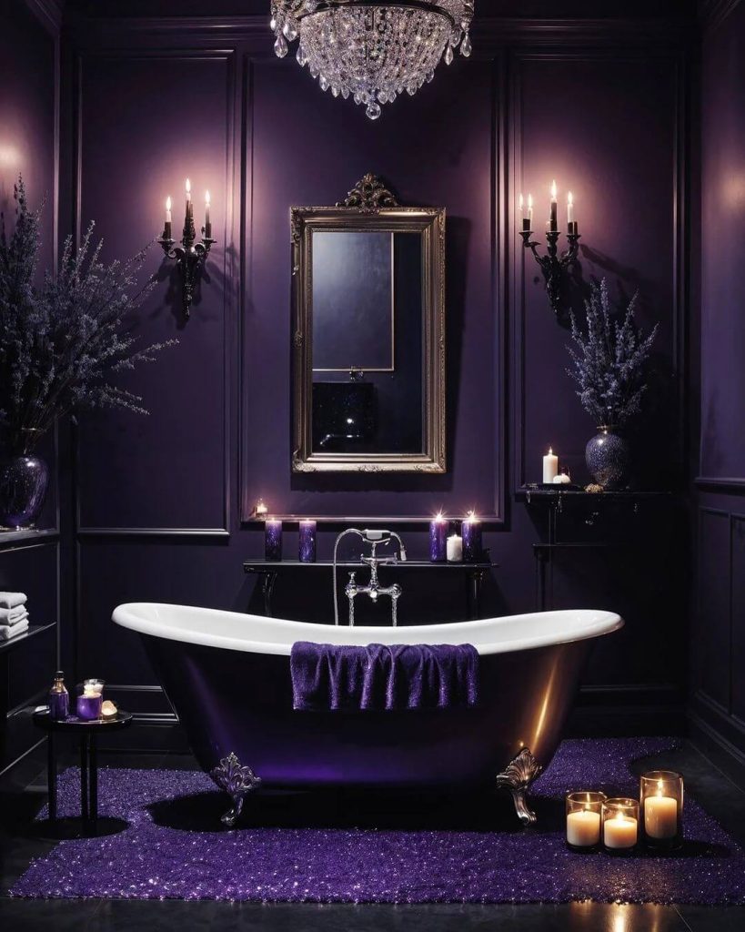 Opulent Purple Bathroom with Vintage Glamour