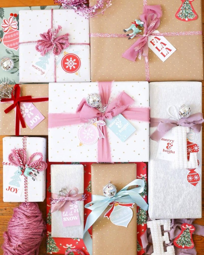 Pink and Red Pastel Gift Wrap with Festive Charm