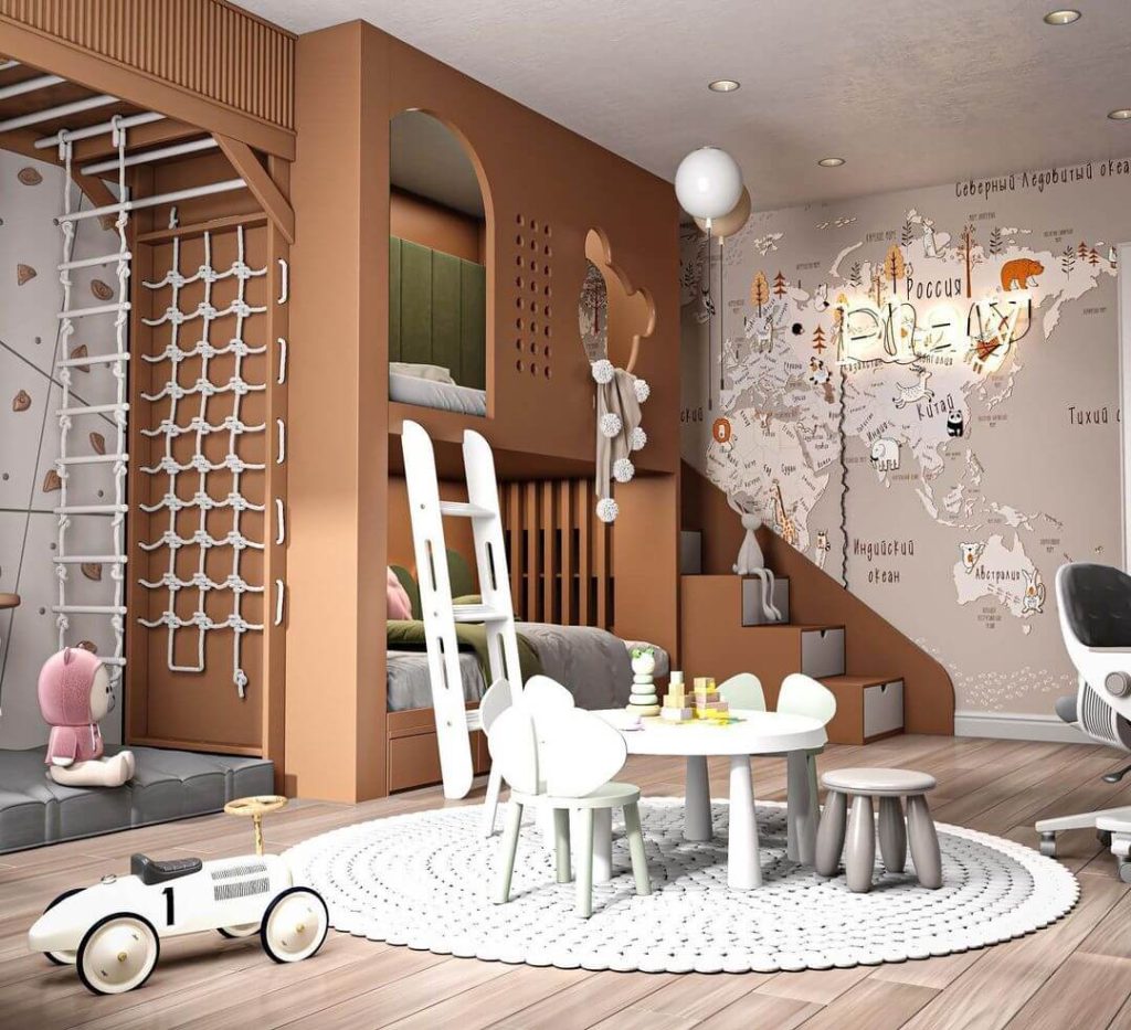 Playful Kid’s Room with Built-In Play Gym