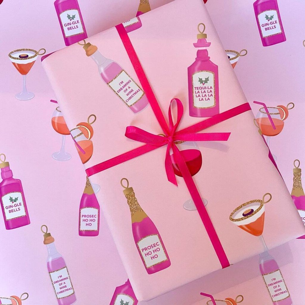 Playful Pink Cocktail-Themed Gift Wrap