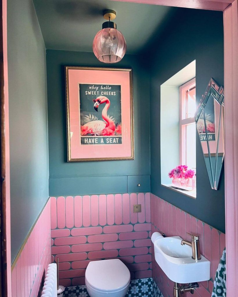 Playful Pink and Teal Powder Room