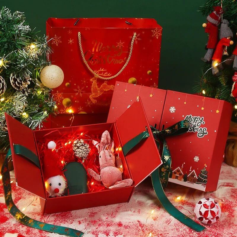 Red Christmas Box with Festive Elements for Kids