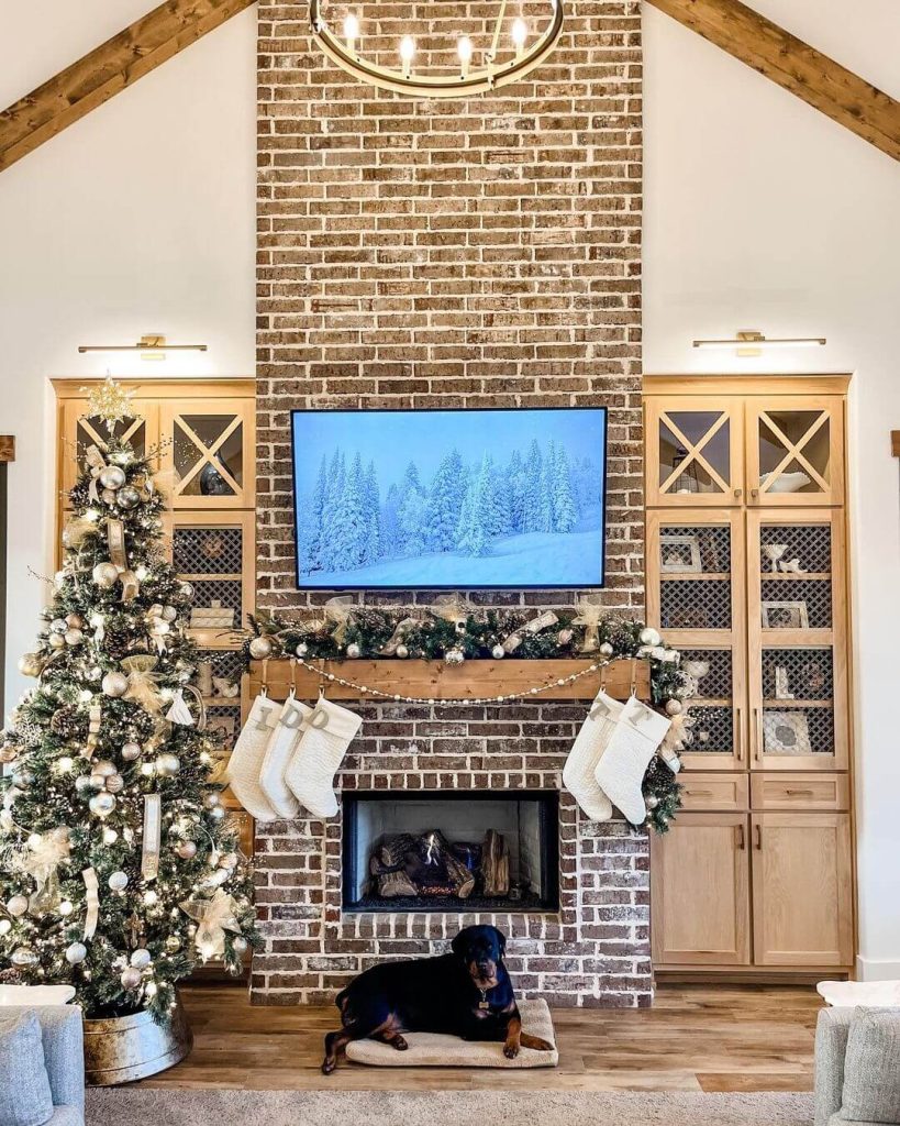 Rustic Brick Mantle with a Festive Touch