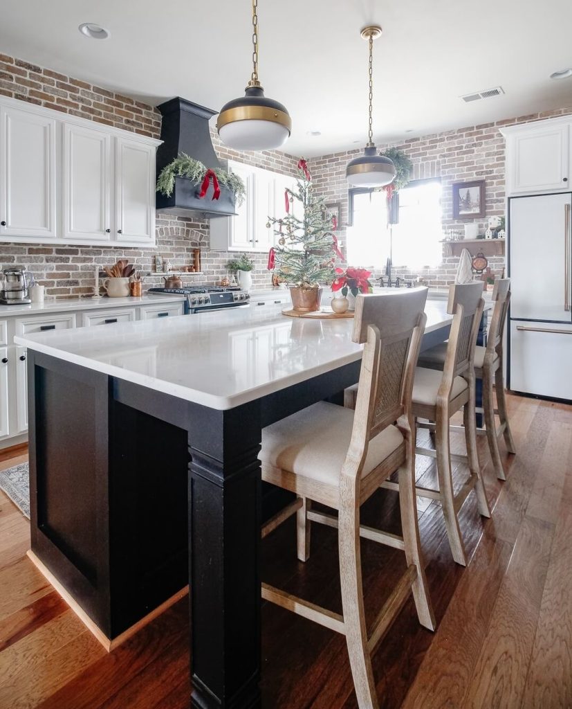 Rustic Charm with Poinsettia and Mini Tree on Kitchen Island