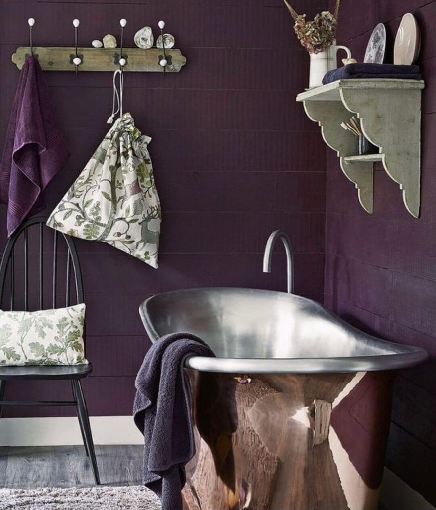 Rustic Charm with Purple Tones and Metallic Tub