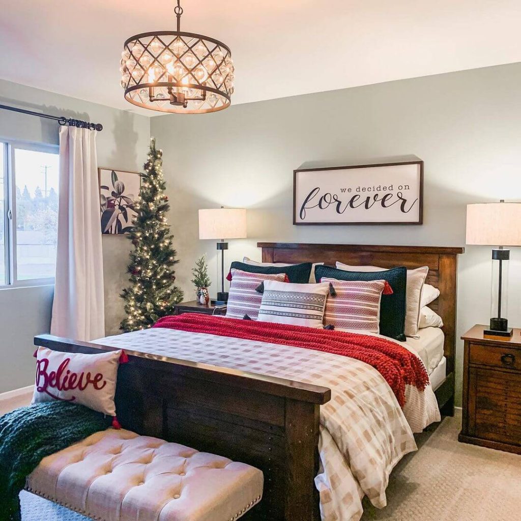 Rustic Christmas Bedroom with Tree Accents