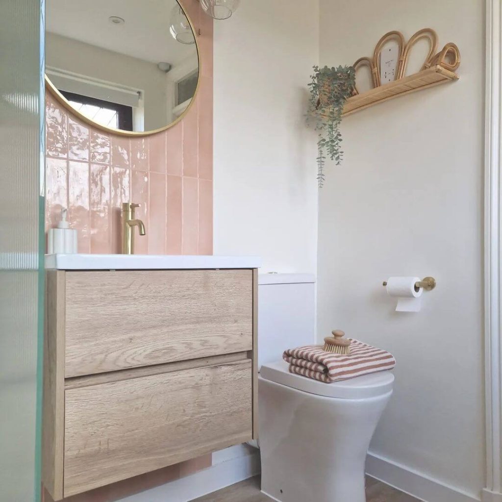 Scandinavian-Style Pink and Wood Bathroom