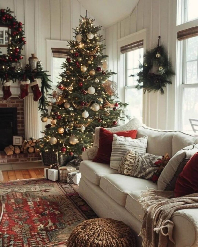 Traditional Christmas Living Room Setup