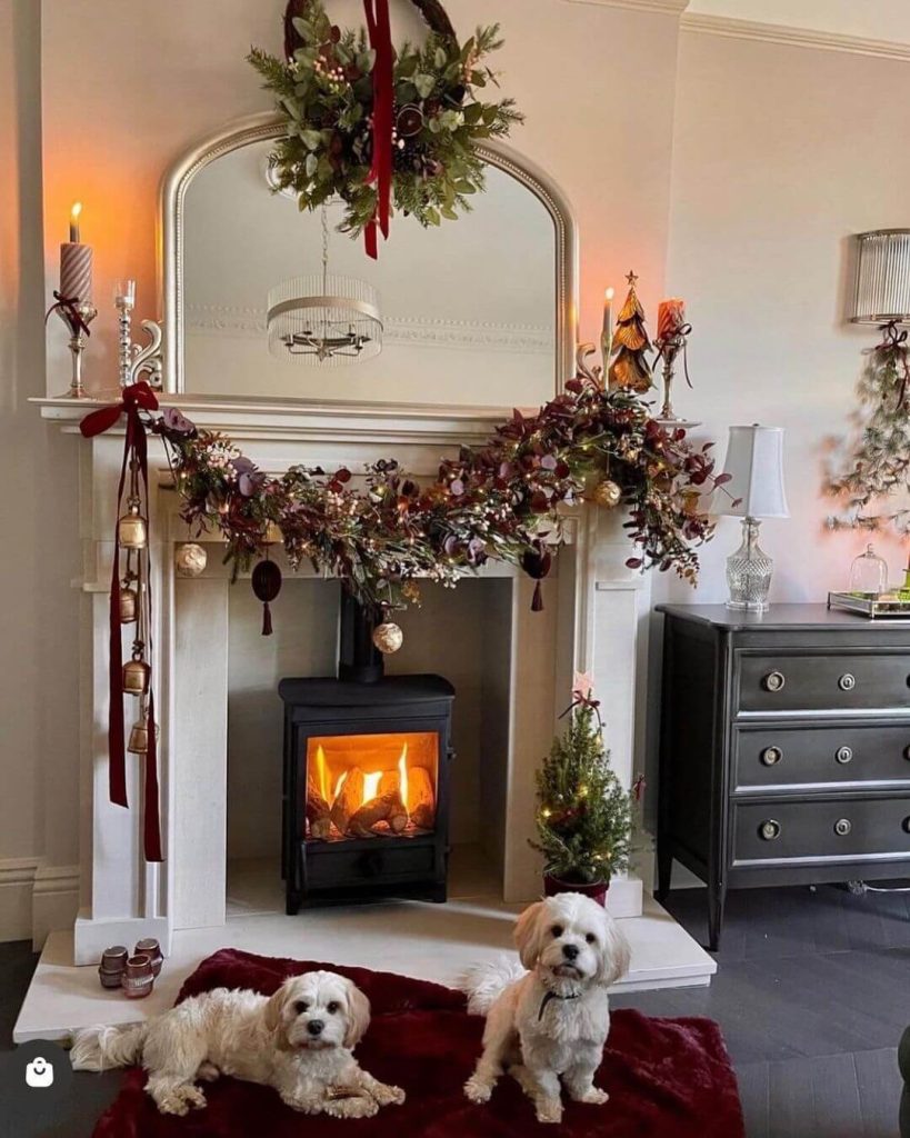 Traditional Christmas Mantle with Red Accents