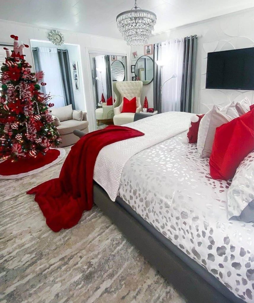 Vibrant Red & White Christmas Bedroom